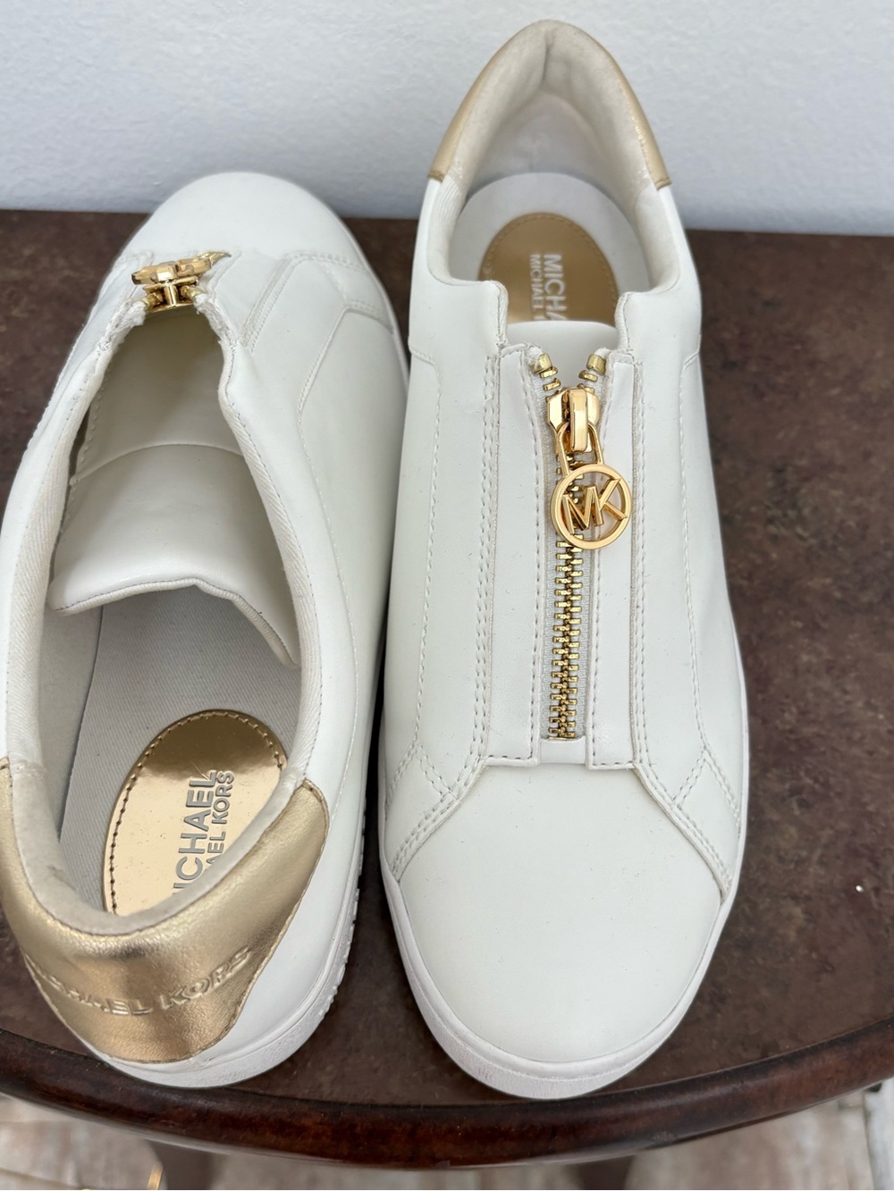 Michael Kors White Gold Zip Slip-On Sneakers Size 8.5 NWOB - Picture 7 of 9